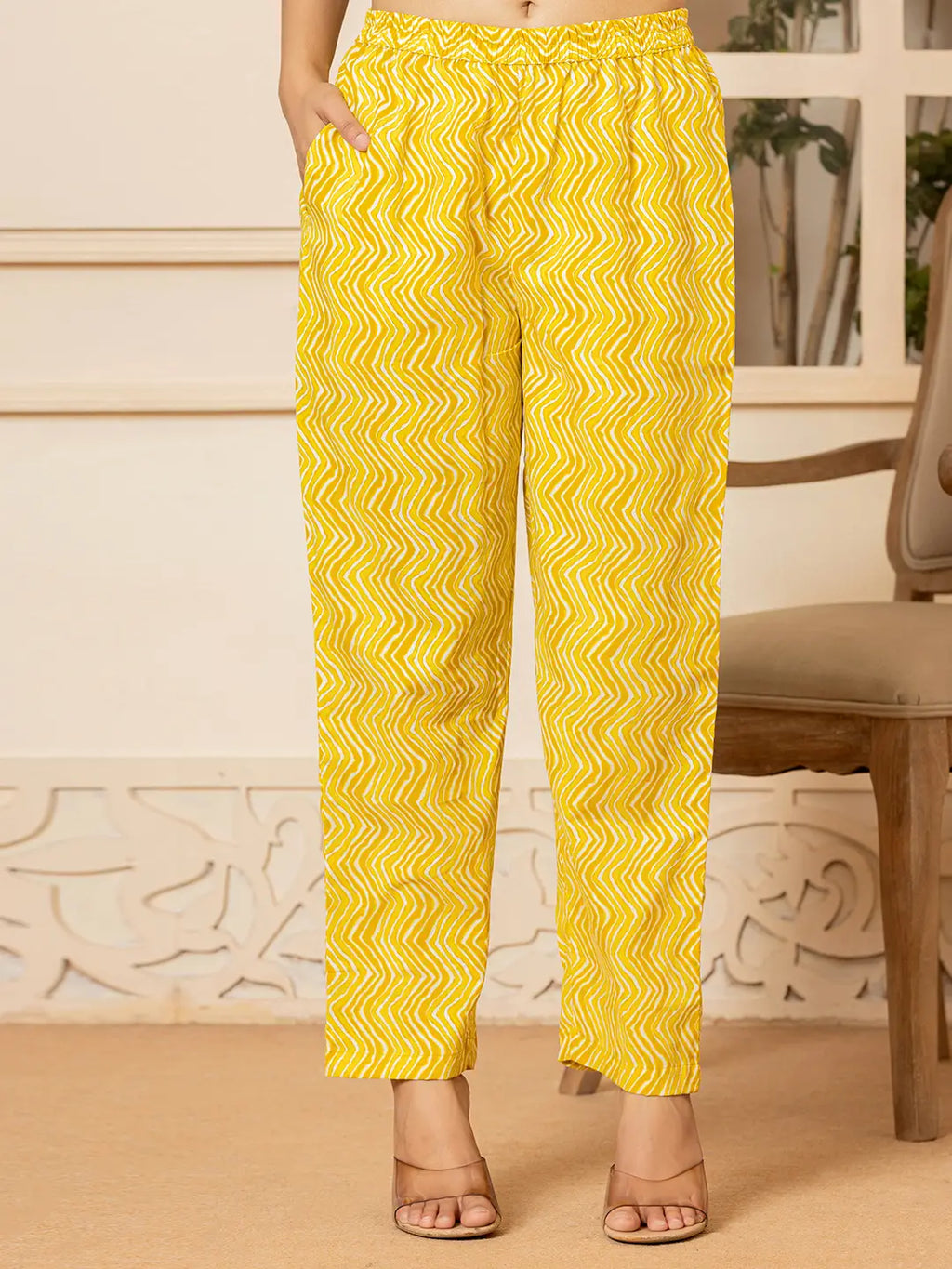Yufta Yellow Embroidered Pure Cotton Anarkali Kurta Trouser With Dupatta Set | Grocsy