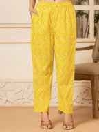 Yufta Yellow Embroidered Pure Cotton Anarkali Kurta Trouser With Dupatta Set | Grocsy