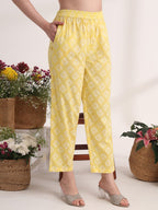 Yufta Yellow Floral Lace Work Straight Kurta Pant Dupatta Set | Grocsy