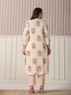 Yufta Yellow Floral Print Cotton Sequins Work Plus Size Kurta Set With Pant & Dupatta | Grocsy