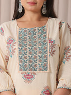 Yufta Yellow Floral Print Cotton Sequins Work Plus Size Kurta Set With Pant & Dupatta | Grocsy
