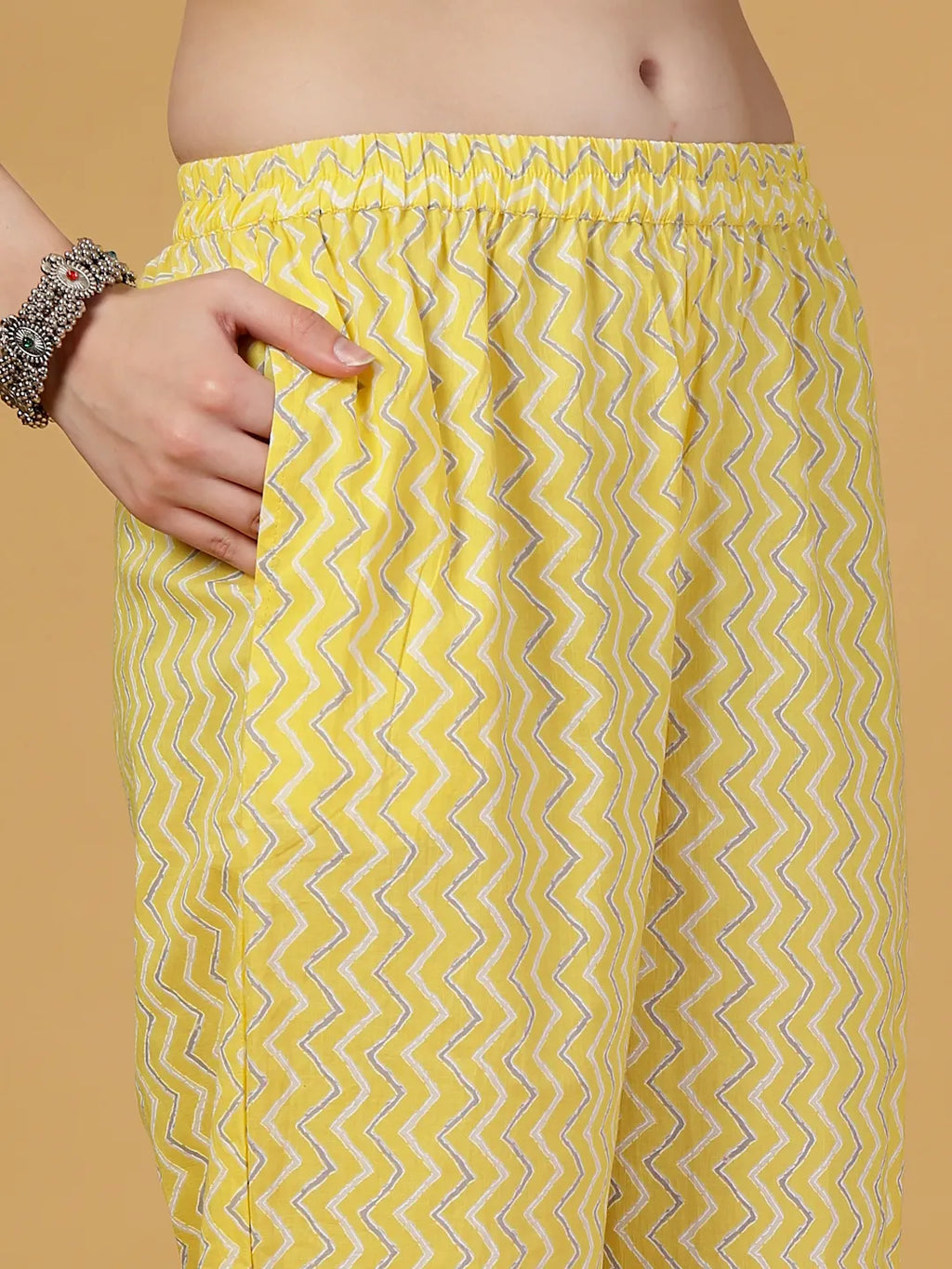 Yufta Yellow Floral Print Straight Kurta Trouser Dupatta Set | Grocsy