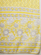 Yufta Yellow Floral Print Straight Kurta Trouser Dupatta Set | Grocsy