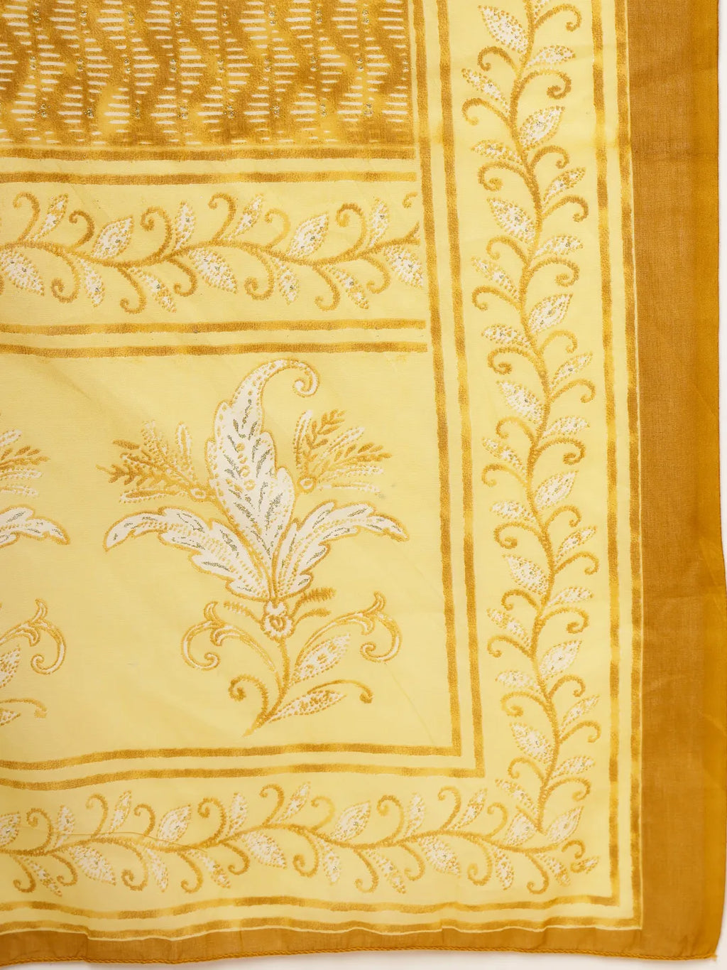 Yufta Yellow Floral Print Thread-Work Straight Kurta Trouser Dupatta Set | Grocsy