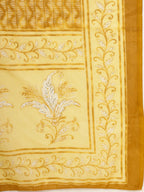 Yufta Yellow Floral Print Thread-Work Straight Kurta Trouser Dupatta Set | Grocsy