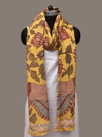 Yellow Kalamkari Hand Painted Cotton Handloom Dupatta with Lotus Flowers Design - Global Threads | Grocsy