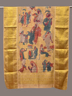 Yellow Kalamkari Hand Painted Kanchipuram Silk Handloom Dupatta with Painting Design - Global Threads | Grocsy