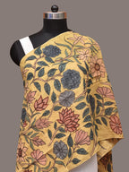 Yellow Kalamkari Hand Painted Sico Stole with Floral Design - Global Threads | Grocsy
