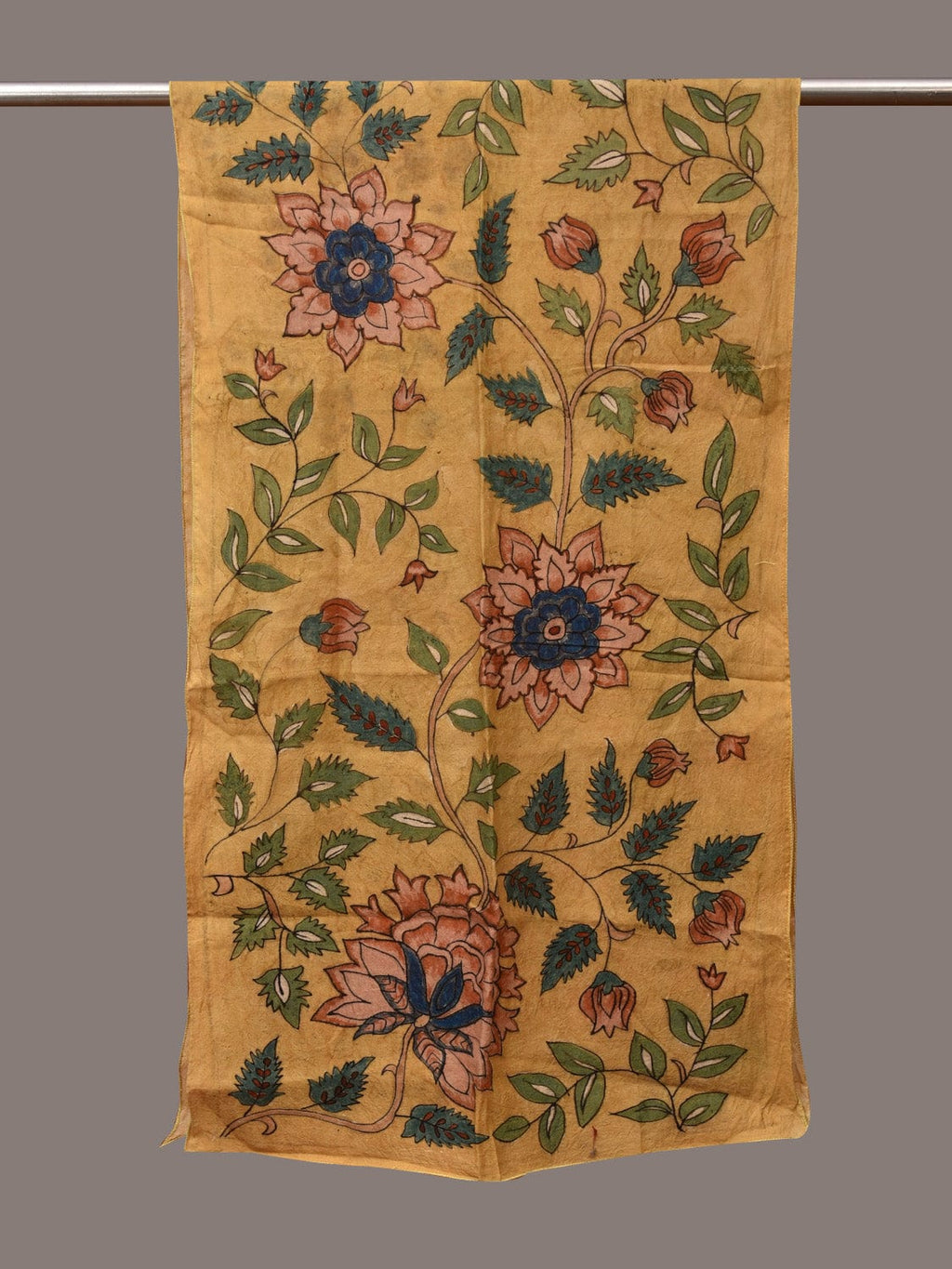 Yellow Kalamkari Hand Painted Sico Stole with Floral Design - Global Threads | Grocsy