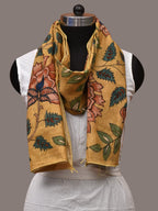 Yellow Kalamkari Hand Painted Sico Stole with Floral Design - Global Threads | Grocsy