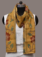 Yellow Kalamkari Hand Painted Sico Stole with Floral Design - Global Threads | Grocsy