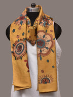 Yellow Kalamkari Hand Painted Woolen Handloom Stole with Floral Design - Global Threads | Grocsy