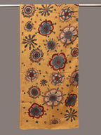 Yellow Kalamkari Hand Painted Woolen Handloom Stole with Floral Design - Global Threads | Grocsy