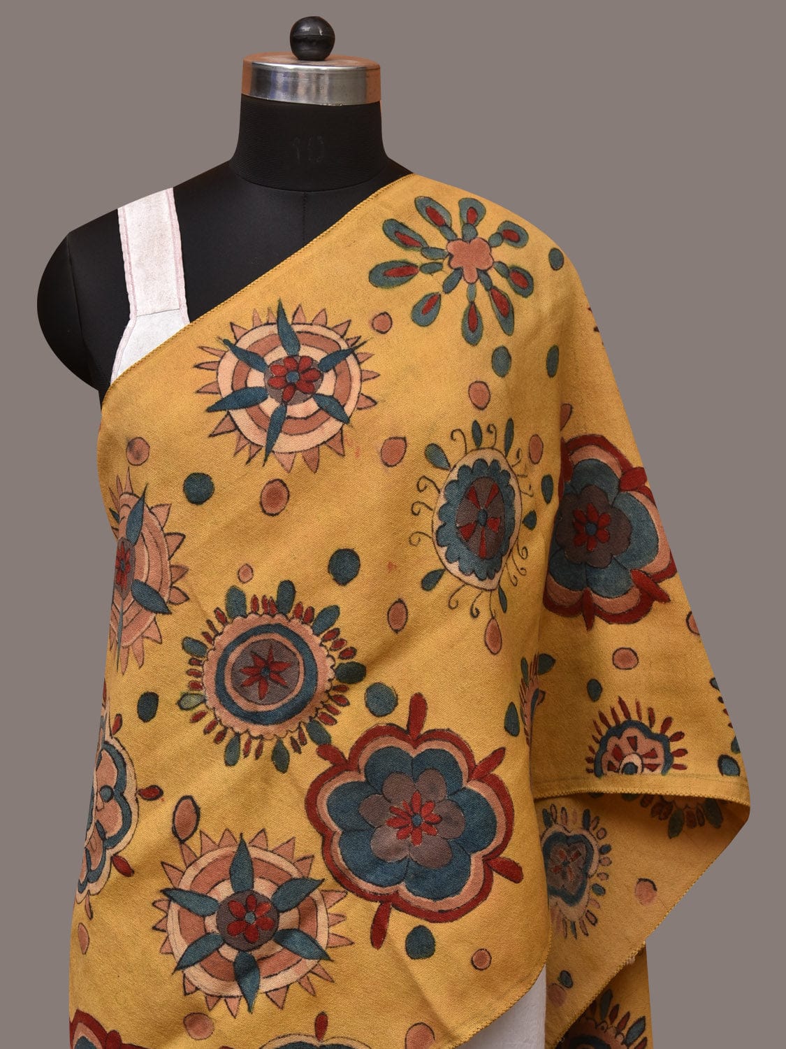 Yellow Kalamkari Hand Painted Woolen Handloom Stole with Floral Design - Global Threads | Grocsy