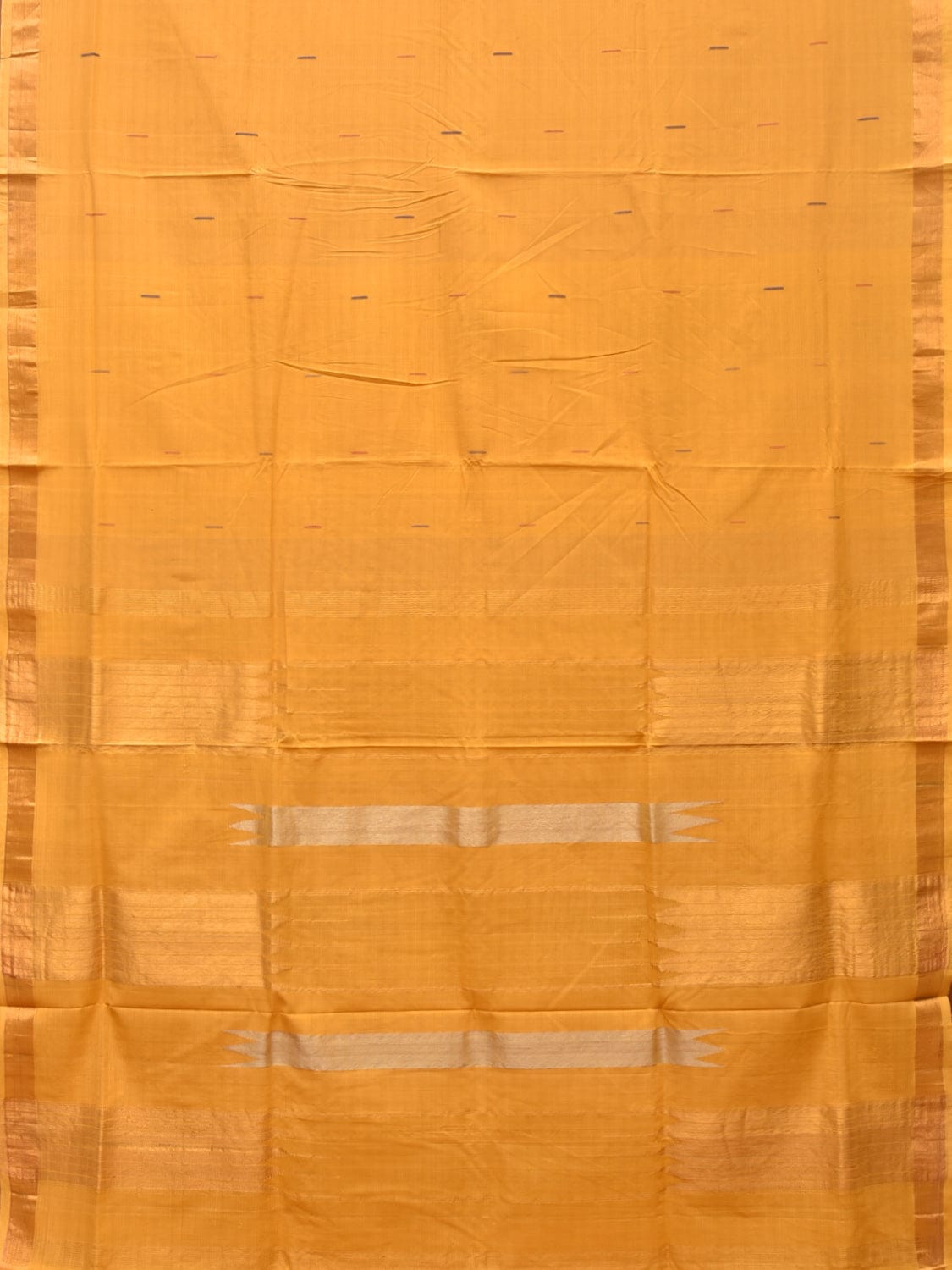 Yellow Khadi Cotton Handloom Saree with Buta and Strip Pallu Design - Global Threads | Grocsy