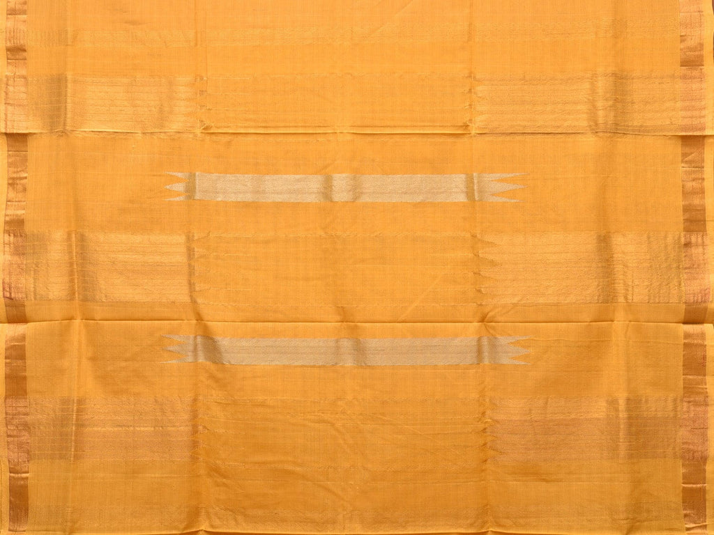 Yellow Khadi Cotton Handloom Saree with Buta and Strip Pallu Design - Global Threads | Grocsy