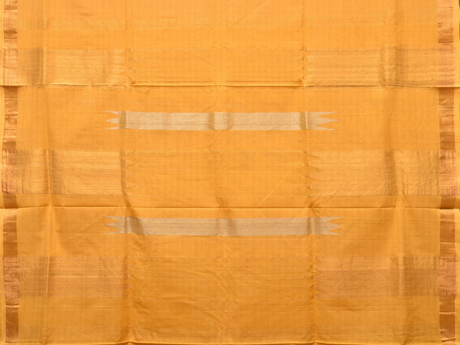 Yellow Khadi Cotton Handloom Saree with Buta and Strip Pallu Design - Global Threads | Grocsy