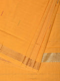 Yellow Khadi Cotton Handloom Saree with Buta and Strip Pallu Design - Global Threads | Grocsy