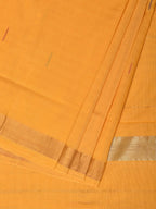 Yellow Khadi Cotton Handloom Saree with Buta and Strip Pallu Design - Global Threads | Grocsy