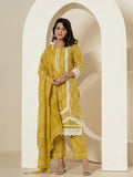 Yufta Yellow Patch Work Pure Cotton Straight Kurta And Dupatta Set | Grocsy