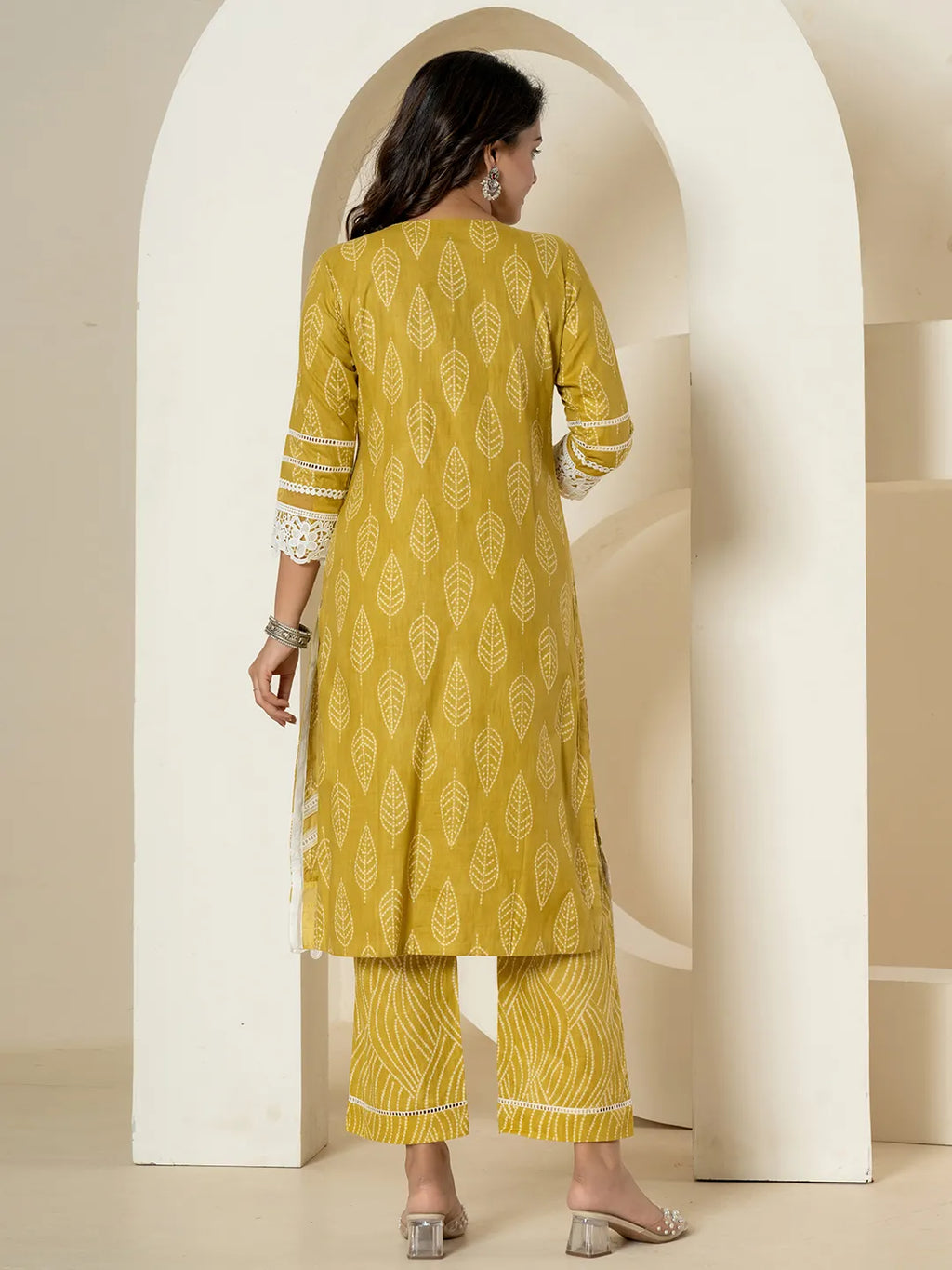 Yufta Yellow Patch Work Pure Cotton Straight Kurta And Dupatta Set | Grocsy