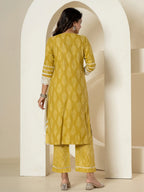 Yufta Yellow Patch Work Pure Cotton Straight Kurta And Dupatta Set | Grocsy