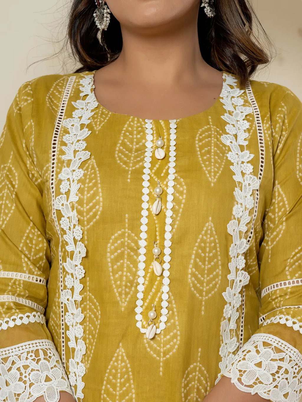 Yufta Yellow Patch Work Pure Cotton Straight Kurta And Dupatta Set | Grocsy