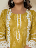 Yufta Yellow Patch Work Pure Cotton Straight Kurta And Dupatta Set | Grocsy