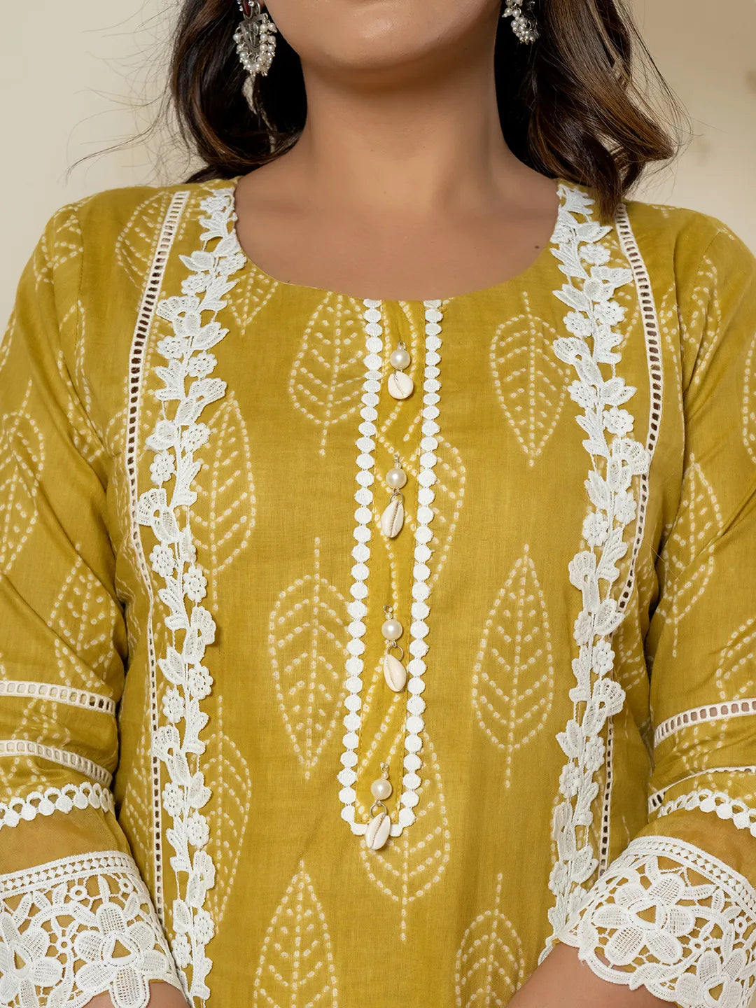 Yufta Yellow Patch Work Pure Cotton Straight Kurta And Dupatta Set | Grocsy