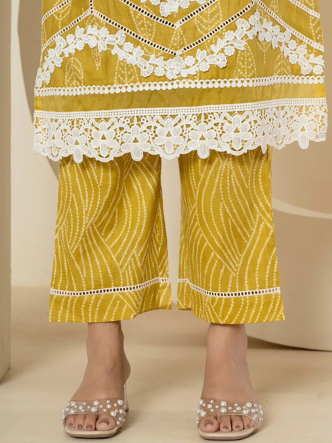 Yufta Yellow Patch Work Pure Cotton Straight Kurta And Dupatta Set | Grocsy