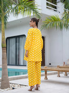 Yufta Yellow Polka Dot Print Top And Trouser Co Ord Set | Grocsy