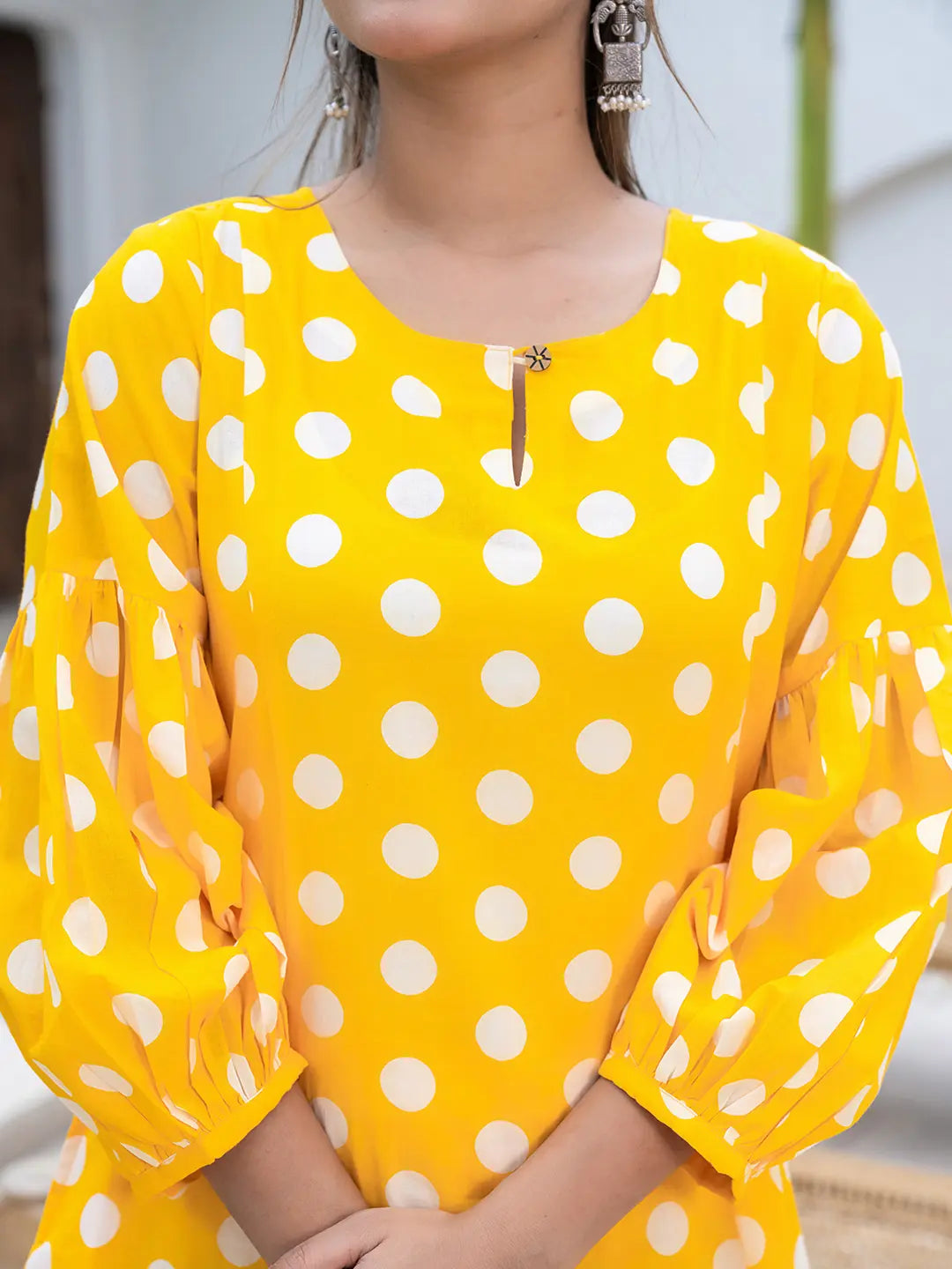 Yufta Yellow Polka Dot Print Top And Trouser Co Ord Set | Grocsy