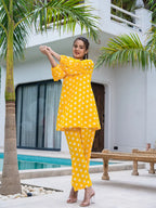 Yufta Yellow Polka Dot Print Top And Trouser Co Ord Set | Grocsy
