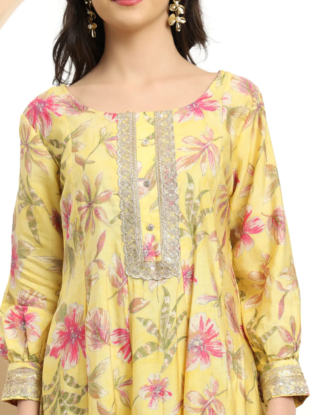 Yufta Yellow Printed Silk Embroidered Kurta Dupatta Set | Grocsy