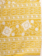 Yufta Yellow Pure Cotton Floral Lace Work Kurta Dupatta Pant Set | Grocsy