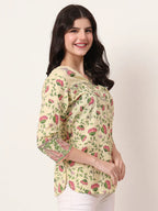 Yufta Yellow Pure Cotton Peplum Top | Grocsy