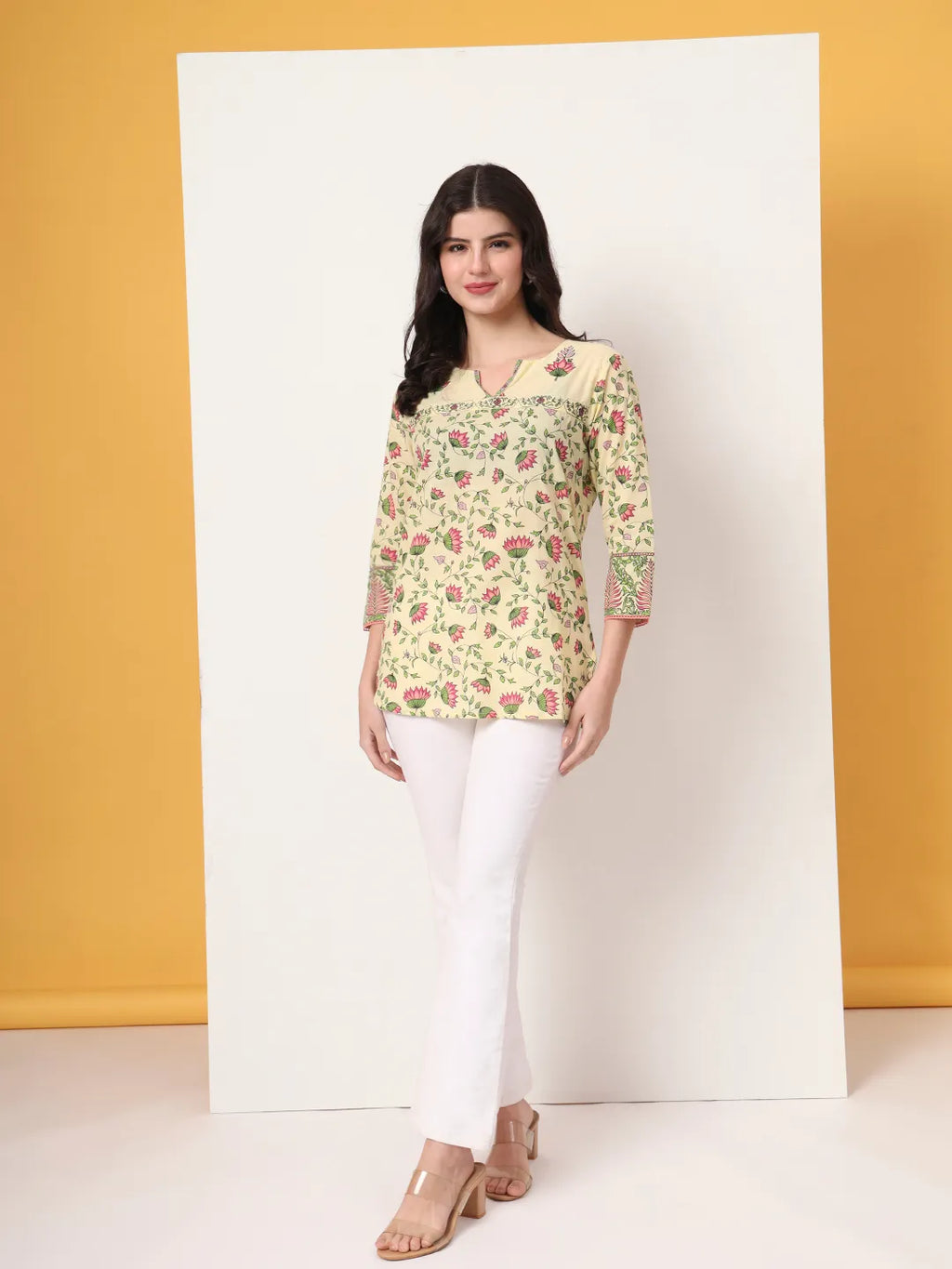 Yufta Yellow Pure Cotton Peplum Top | Grocsy