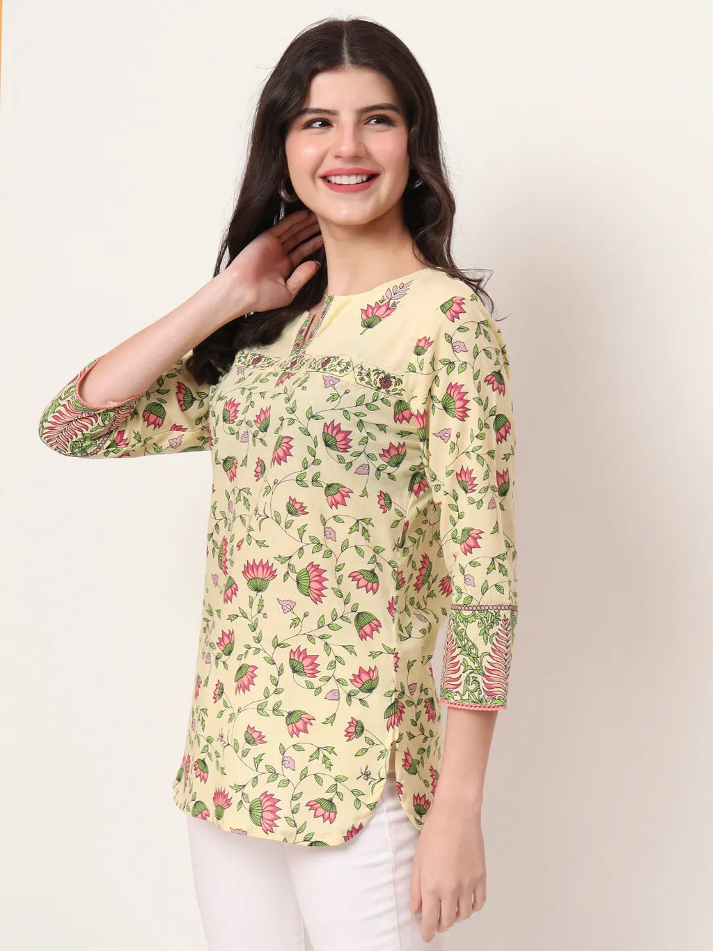 Yufta Yellow Pure Cotton Peplum Top | Grocsy