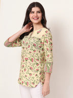 Yufta Yellow Pure Cotton Peplum Top | Grocsy
