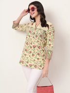 Yufta Yellow Pure Cotton Peplum Top | Grocsy