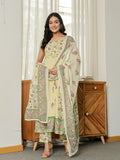 Yufta Yellow Pure Cotton Sleeveless Strappy Anarkali Kurta Dupatta Set | Grocsy