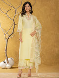 Yufta Yellow Silk Blend Pakistani Style Kurta Dupatta Set | Grocsy