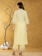 Yufta Yellow Silk Blend Pakistani Style Kurta Dupatta Set | Grocsy