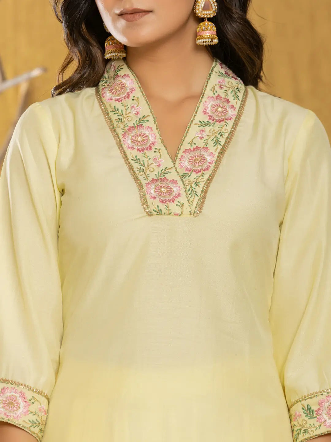 Yufta Yellow Silk Blend Pakistani Style Kurta Dupatta Set | Grocsy