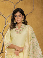 Yufta Yellow Silk Blend Pakistani Style Kurta Dupatta Set | Grocsy