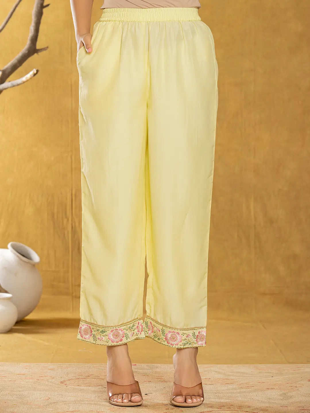 Yufta Yellow Silk Blend Pakistani Style Kurta Dupatta Set | Grocsy