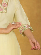 Yufta Yellow Silk Blend Pakistani Style Kurta Dupatta Set | Grocsy