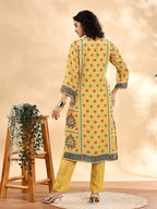 Yufta Yellow Silk Crepe Cutdana Work Straight Kurta Dupatta Pant Set | Grocsy