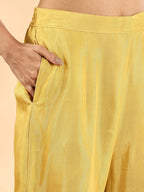 Yufta Yellow Silk Crepe Cutdana Work Straight Kurta Dupatta Pant Set | Grocsy