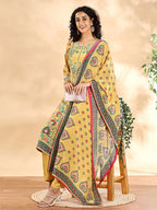 Yufta Yellow Silk Crepe Cutdana Work Straight Kurta Dupatta Pant Set | Grocsy
